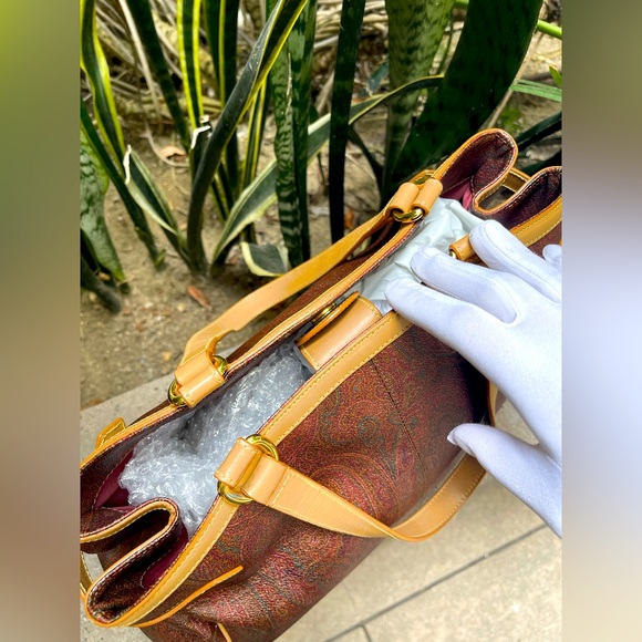 ETRO Burgundy Paisley Shoulder Bag M/L Tote AUTHENTIC NO CALL OUTS! - Picture 12 of 13